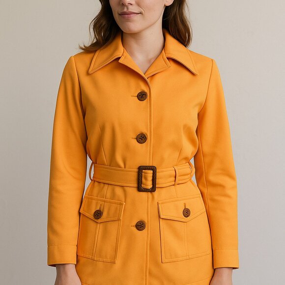 Vintage Mod Sears Roebuck Fashion Button Coat/Jacket Mustard Yellow Size S/M - Picture 9 of 9